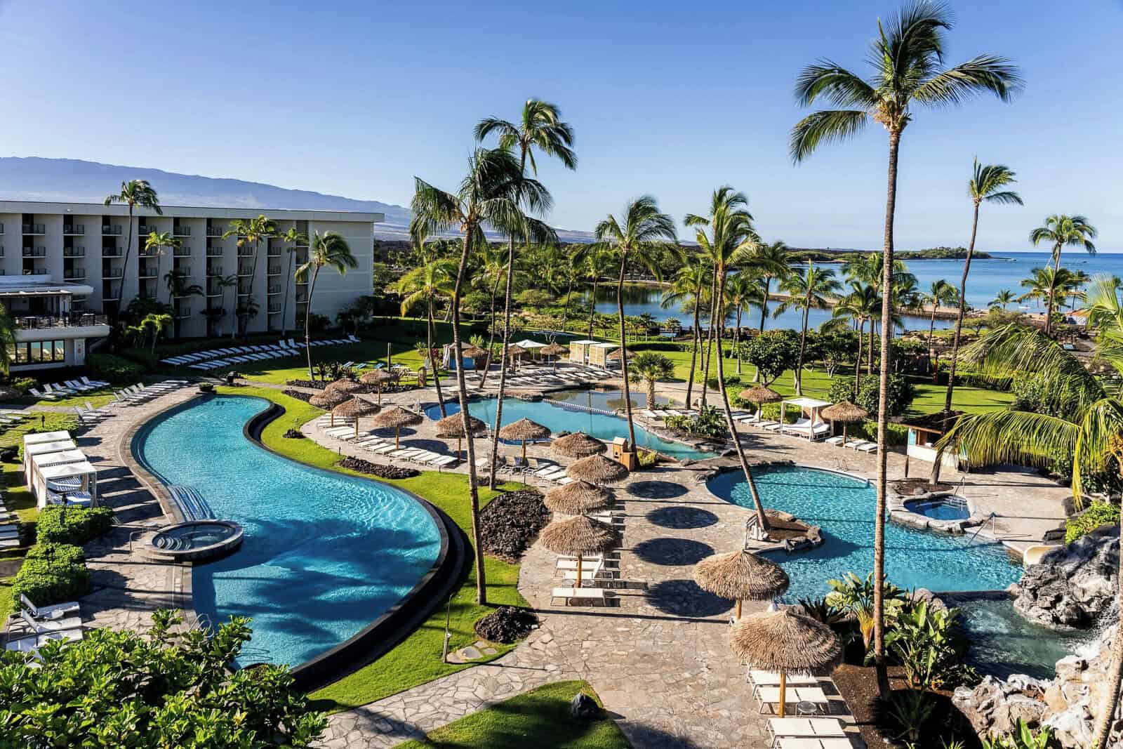 Pool area at Waikoloa Beach Marriott Resort and Spa on the Kohala Coast Big Island Hawaii
