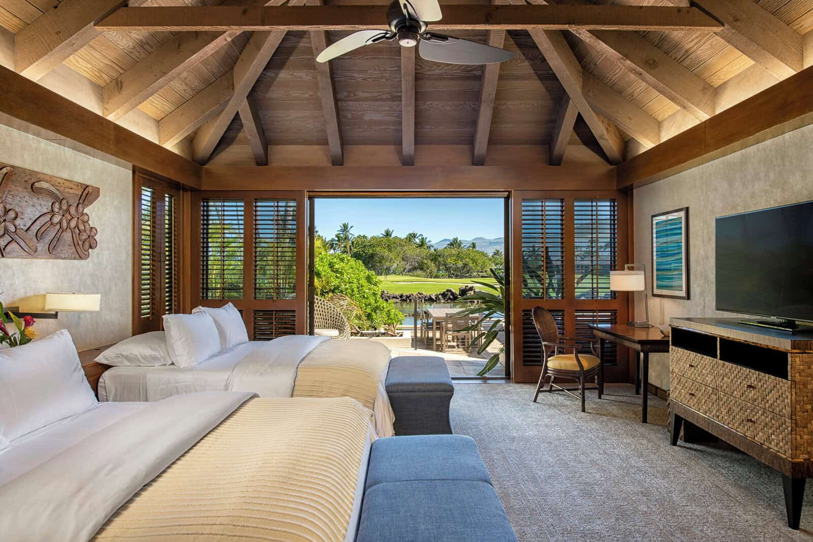 Guest room interior at Mauna Lani Auberge Resorts Collection on the Big Island of Hawaii