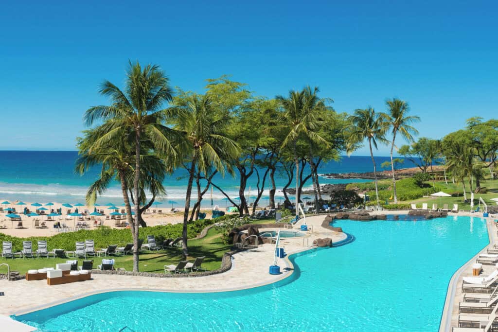 Pool and beach at Westin Hapuna Beach Resort on the Kohala Coast Big Island Hawaii