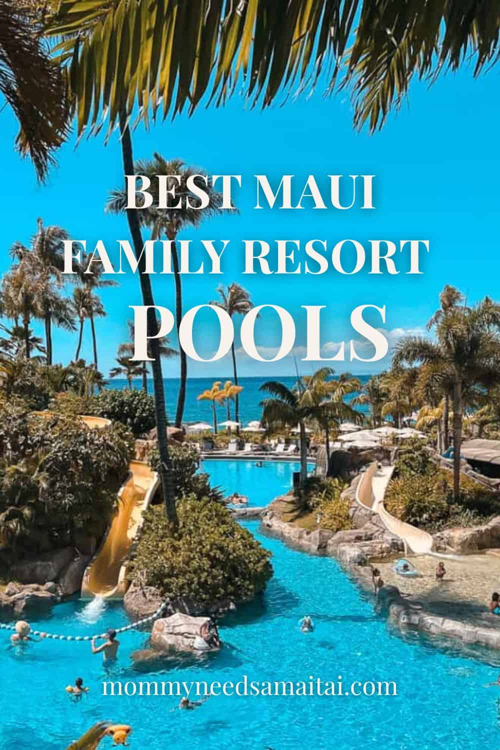Luxury family pool at the Westin Resort and Spa, Maui with palm trees, ocean views, and waterslides — one of the best Maui family resort pools.